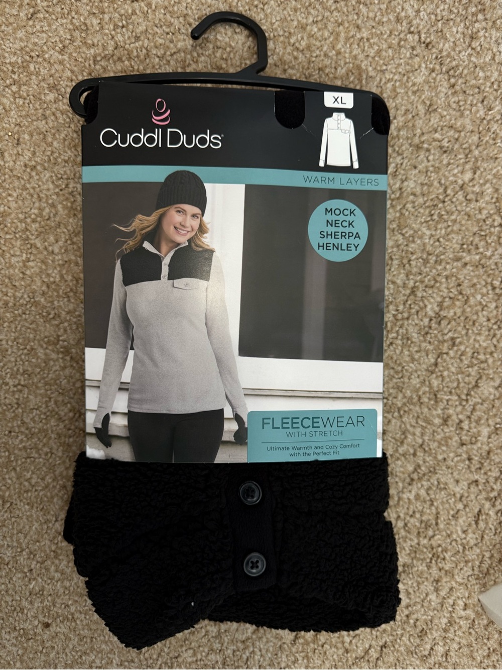 Cuddl Duds Black and Light Gray Sherpa Mock Neck Pullover